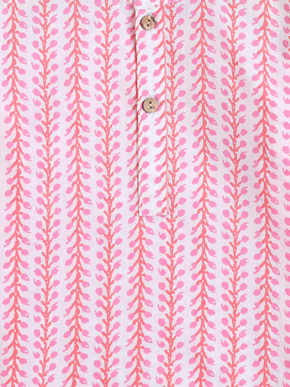 Full Sleeves Flower Printed Kurta-Pink