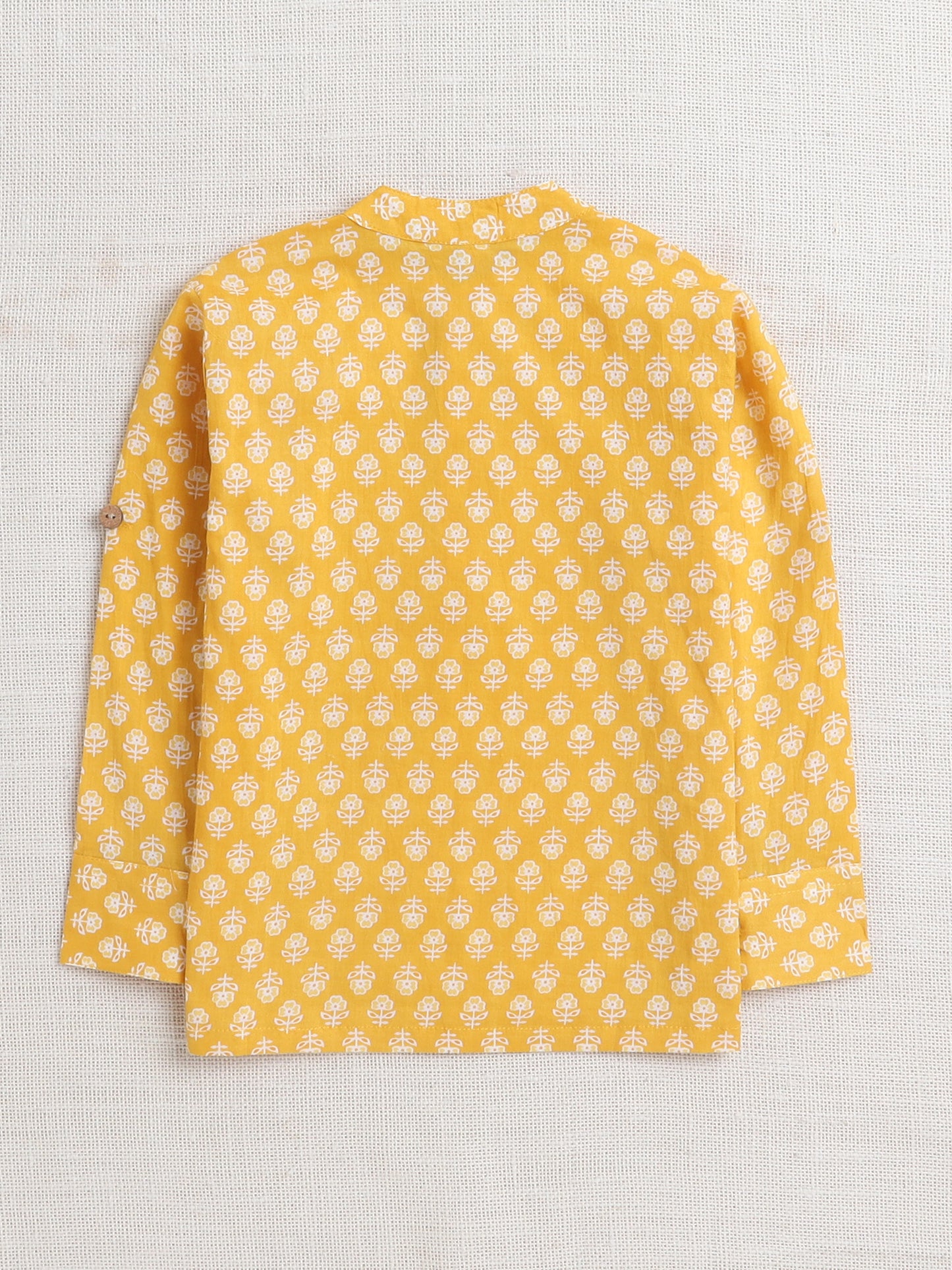 Full Sleeves Flower Printed Kurta-Mustard