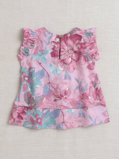 Sleeveless Floral Print Coordinating Top and Pant Set- Onion Pink