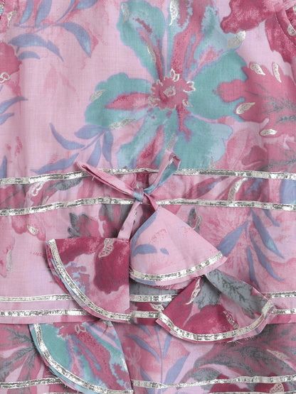 Sleeveless Floral Print Coordinating Top and Pant Set- Onion Pink