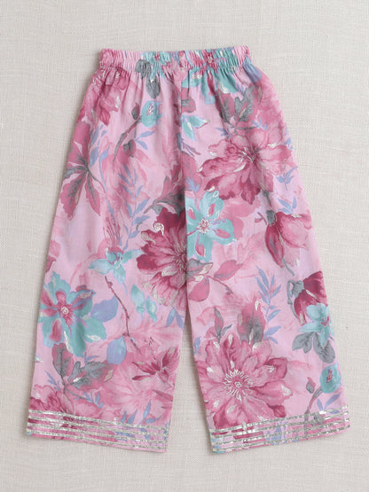 Sleeveless Floral Print Coordinating Top and Pant Set- Onion Pink