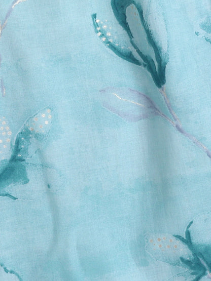 Sleeveless Floral Print Coordinating Top and Pant Set- Blue