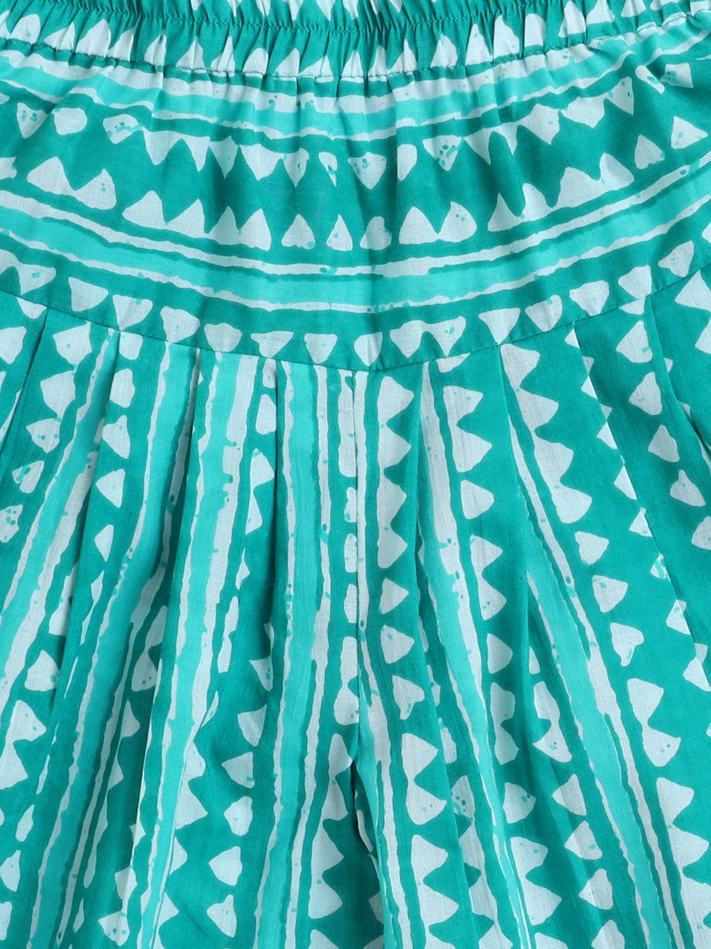 Sleeveless Floral Print Kurta with Slit Opening and Stripe Dhoti Set- Green