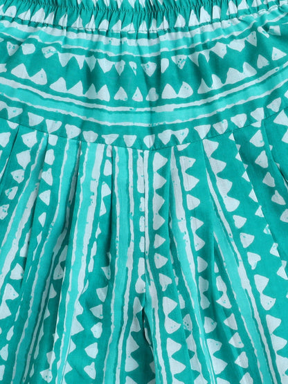 Cotton Sleeveless Floral Printed & Lace Embellished Kurta with Abstract Printed Dhoti Set - Green