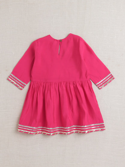 Three Forth Sleeves Angharakha Kurta Set- Fushcia