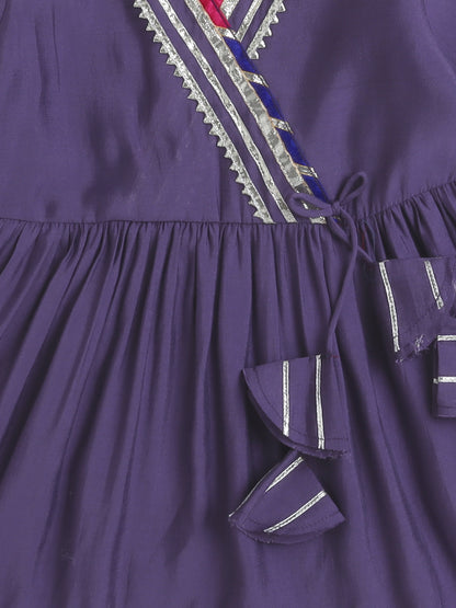 Three Forth Sleeves Angharakha Kurta Set- Purple