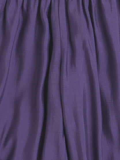 Three Fourth Sleeves Lace Embellished Angarakha Kurta & Salwar Set - Purple