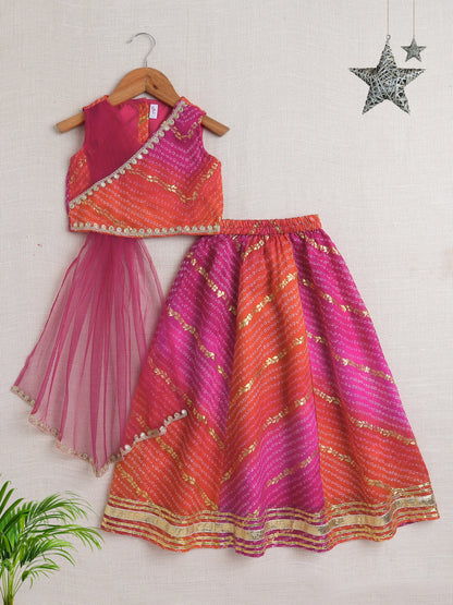 The Magic Wand Sleeveless Embellished Kota Doria Lehenga Choli Set with Attached Dupatta  Pink