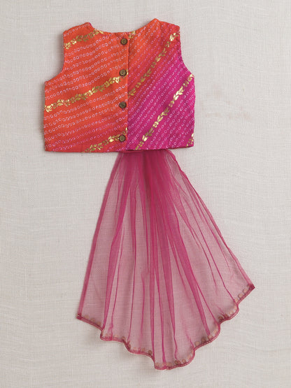 The Magic Wand Sleeveless Embellished Kota Doria Lehenga Choli Set with Attached Dupatta  Pink