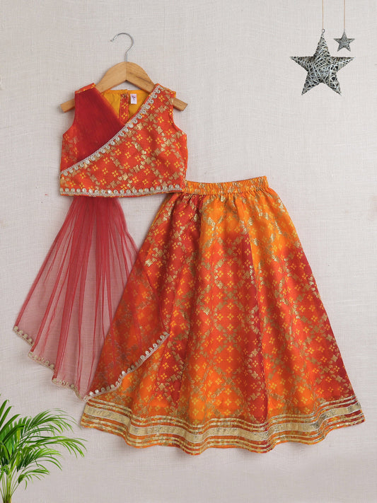 The Magic Wand Sleeveless Embellished Kota Doria Lehenga Choli Set with Attached Dupatta  Red