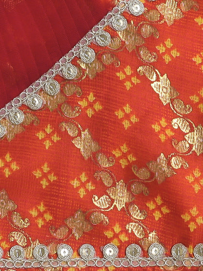 The Magic Wand Sleeveless Embellished Kota Doria Lehenga Choli Set with Attached Dupatta  Red