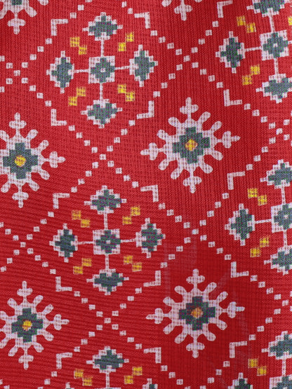 Sleeveless Kota Doria All over Print Top and Pant Set- Red
