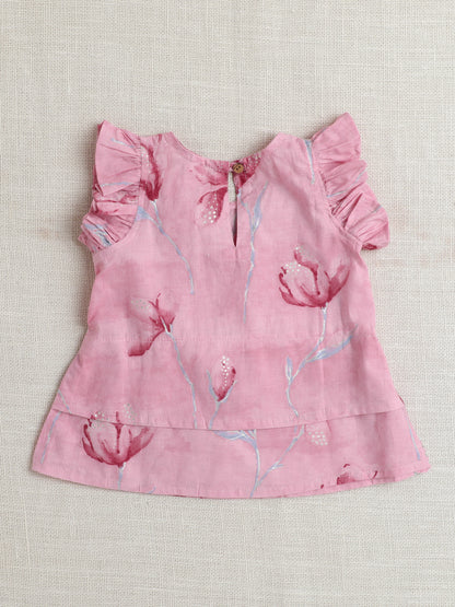 The Magic Wand Sleeveless Floral Print Kurta With Pant Set Pink