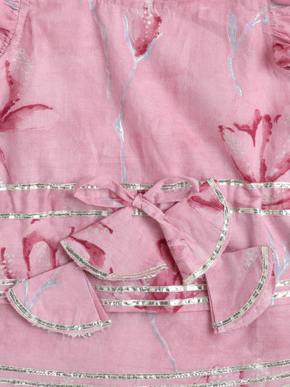 The Magic Wand Sleeveless Floral Print Kurta With Pant Set Pink