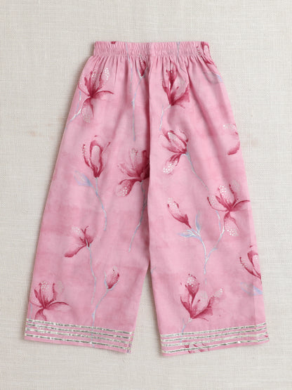 The Magic Wand Sleeveless Floral Print Kurta With Pant Set Pink