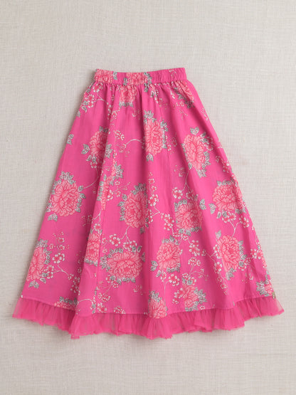 The Magic Wand Sleeveless Floral Print With Lace Lehenga Choli Set  Pink