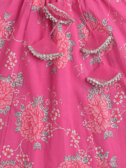The Magic Wand Sleeveless Floral Print With Lace Lehenga Choli Set  Pink