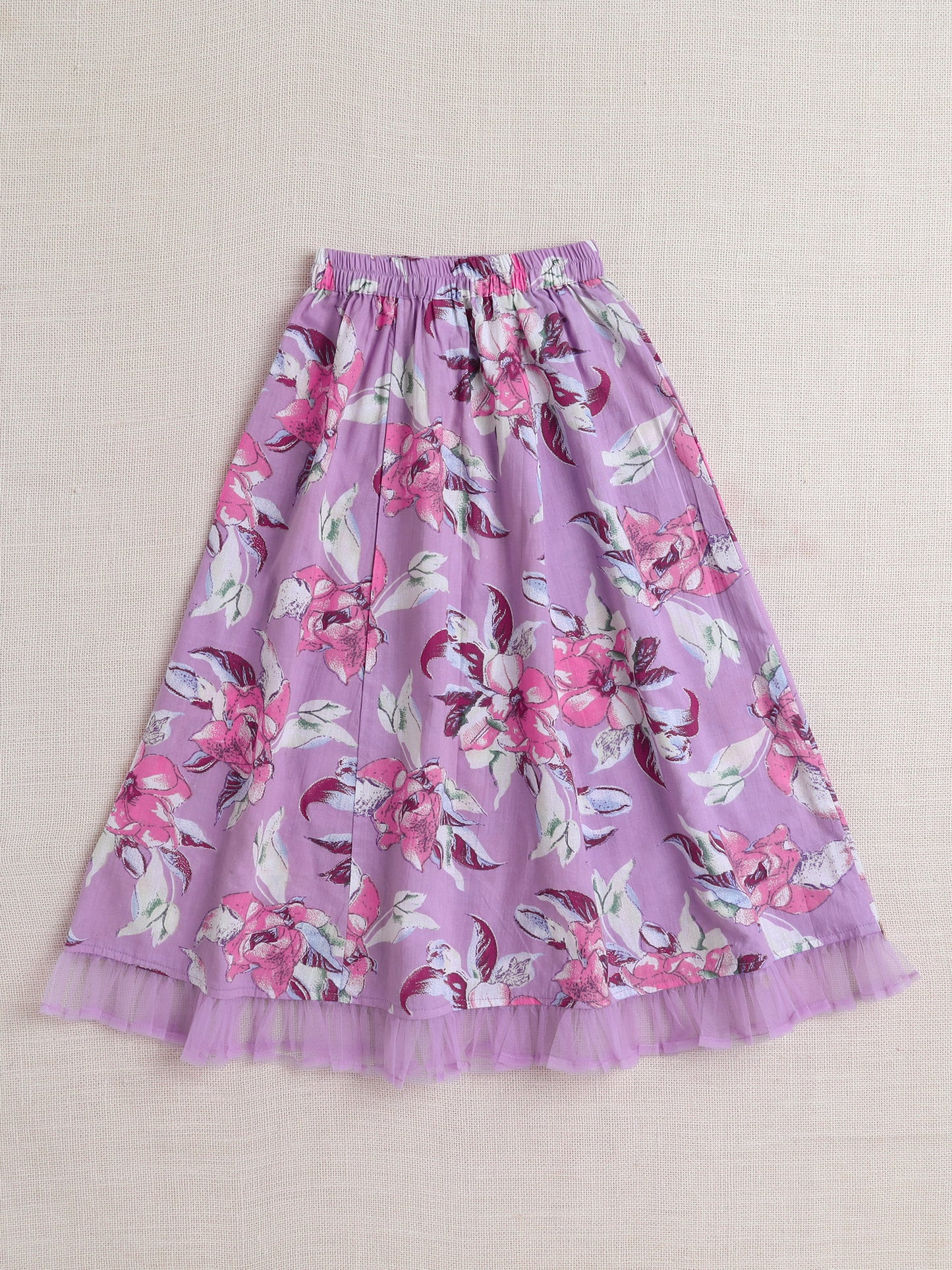 The Magic Wand Sleeveless Floral Print With Lace Lehenga Choli Set  Purple