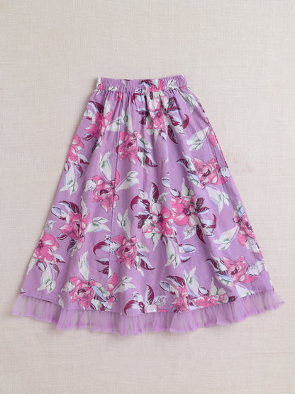 The Magic Wand Sleeveless Floral Print With Lace Lehenga Choli Set  Purple