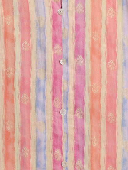 The Magic Wand Sleeveless Strip Print Kurta With Pyjama Set  Peach
