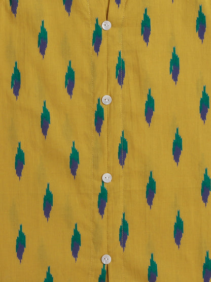 Sleeveless Abstract Printed & Lace Embellished Kurta With Salwar Set - Mustard