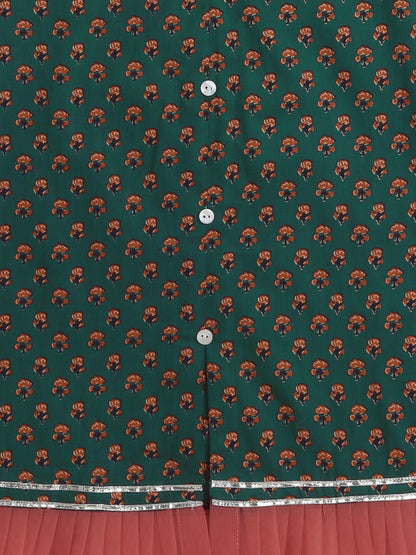 Sleeveless Floral Motif Printed Kurta With Salwar Set - Olive Green