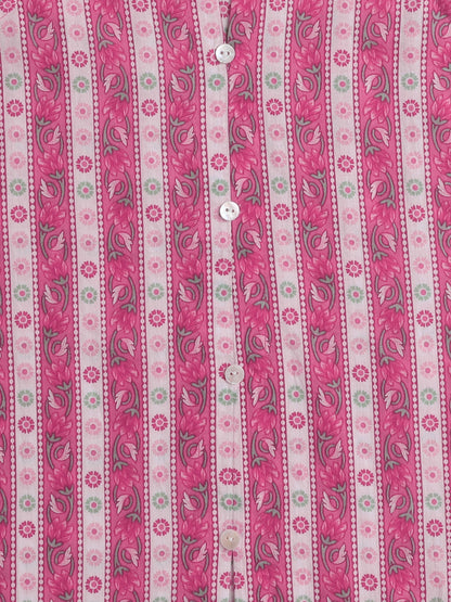 Sleeveless Floral Printed & Lace Embellished Kurta With Salwar Set - Pink