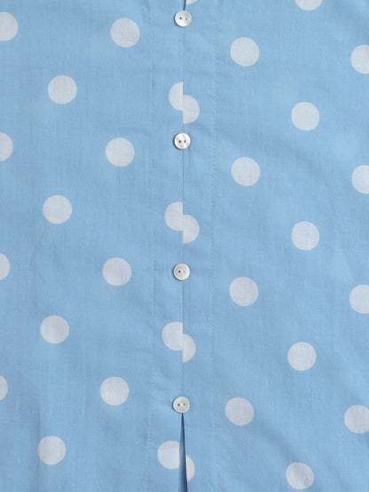 Sleeveless Polka Dots Printed & Lace Embellished Kurta With Salwar Set - Blue