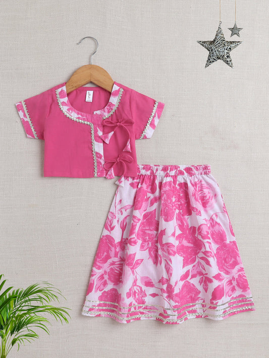 The Magic Wand Half Sleeves Floral Pipping Kurta Pyjama Set  Fuchsia