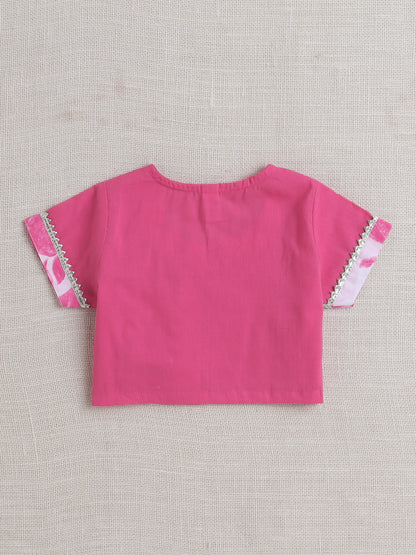 The Magic Wand Half Sleeves Floral Pipping Kurta Pyjama Set  Fuchsia