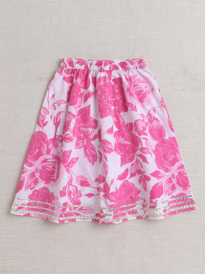 The Magic Wand Half Sleeves Floral Pipping Kurta Pyjama Set  Fuchsia