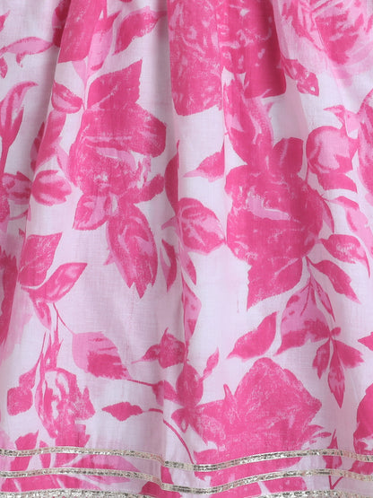 The Magic Wand Half Sleeves Floral Pipping Kurta Pyjama Set  Fuchsia
