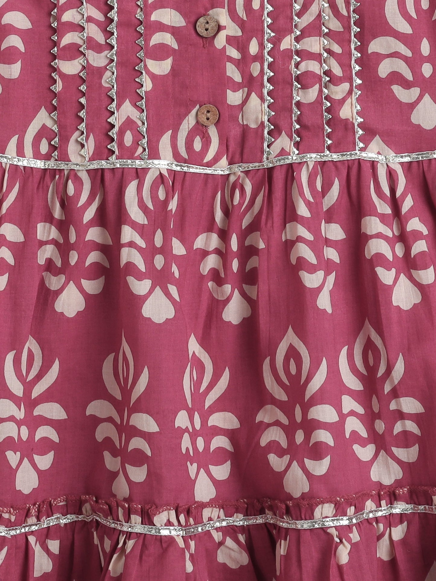 Sleeveless Ethnic Motif Printed & Lace Embellished Kurta With Salwar Set - Maroon