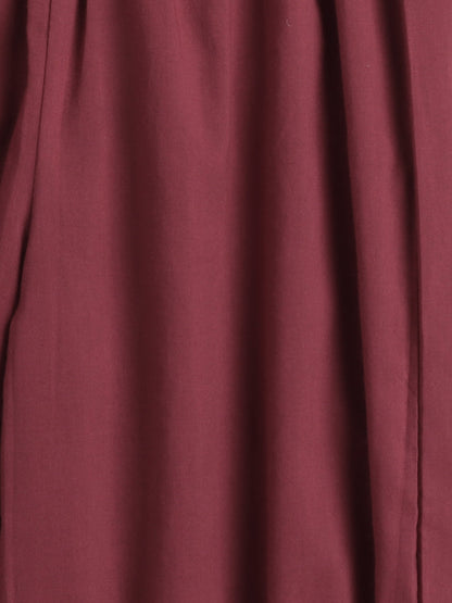 Sleeveless Ethnic Motif Printed & Lace Embellished Kurta With Salwar Set - Maroon