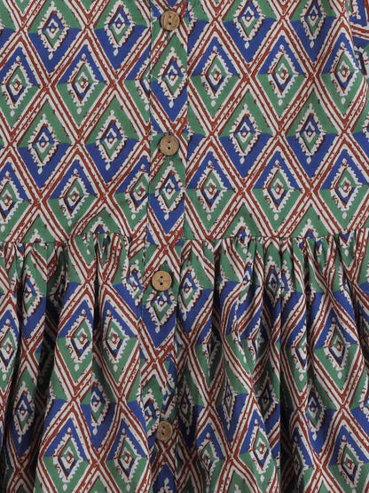 Three Fourth Sleeves Lace Embellished & Ethnic Motif Printed Kurta With Floral Printed Salwar Set - Navy Blue