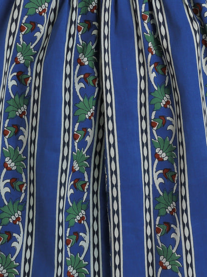 Three Fourth Sleeves Lace Embellished & Ethnic Motif Printed Kurta With Floral Printed Salwar Set - Navy Blue
