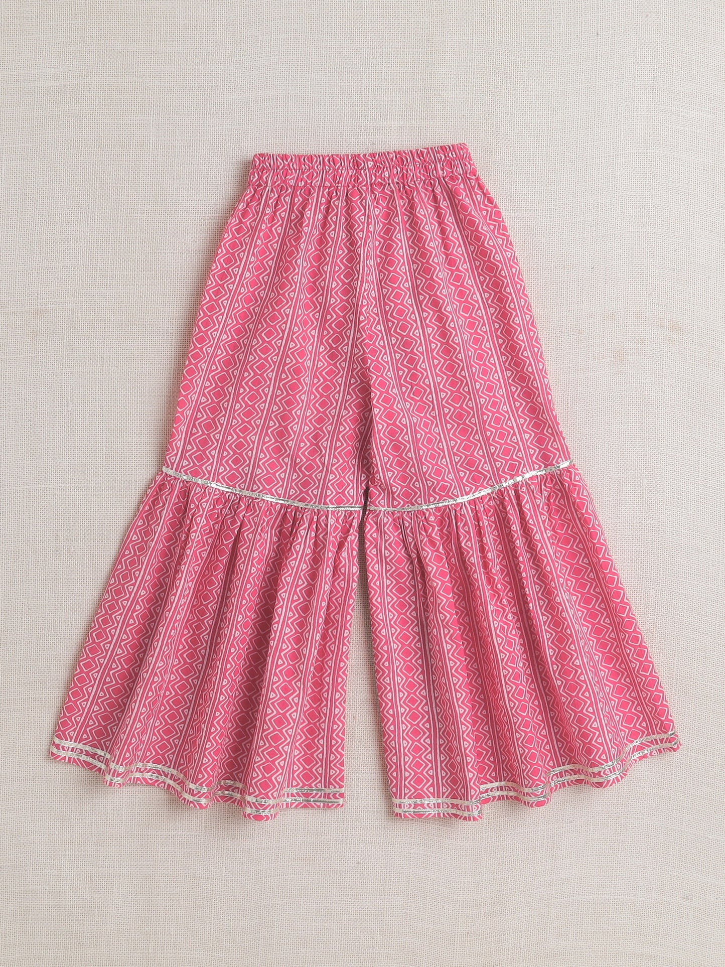 Sleeveless Emebellished Kurta with Lace and Sharara Set- Fuchsia