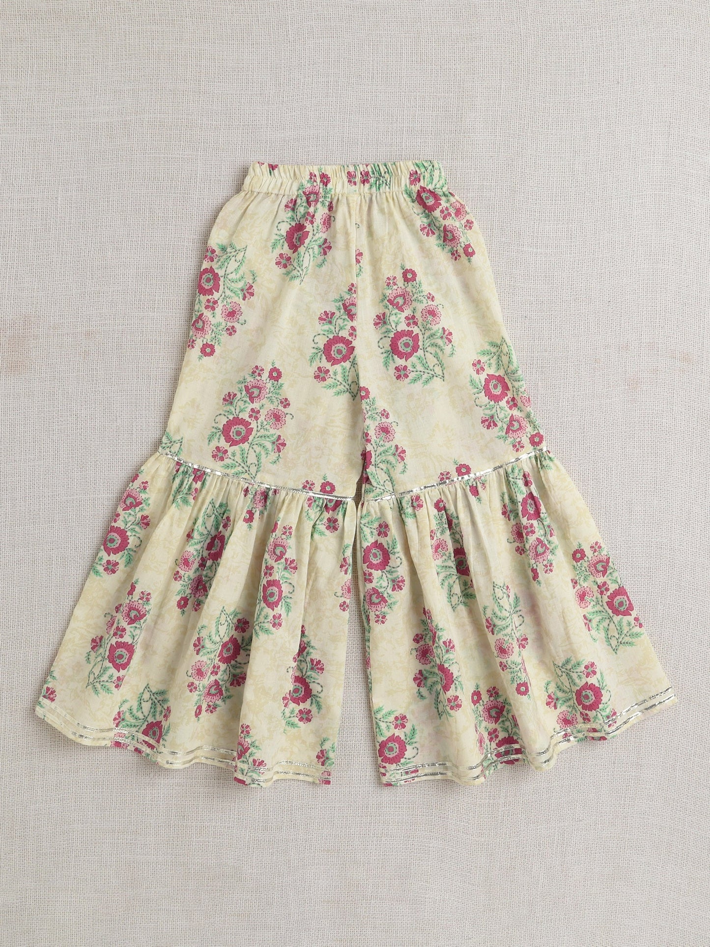 Sleeveless Floral Printed & Lace Embellished Kurta Palazzo With Dupatta Set - Off White