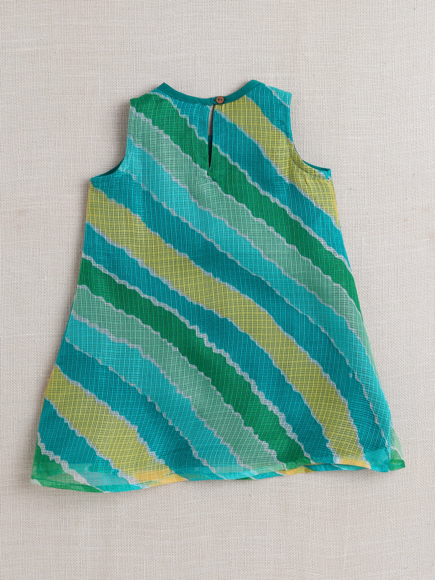 Sleeveless Stripe Print Kurta Sharara Set- Green