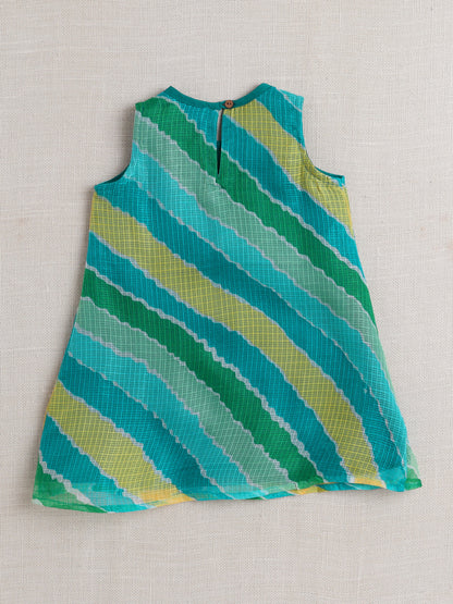 Sleeveless Stripe Print Kurta Sharara Set- Green