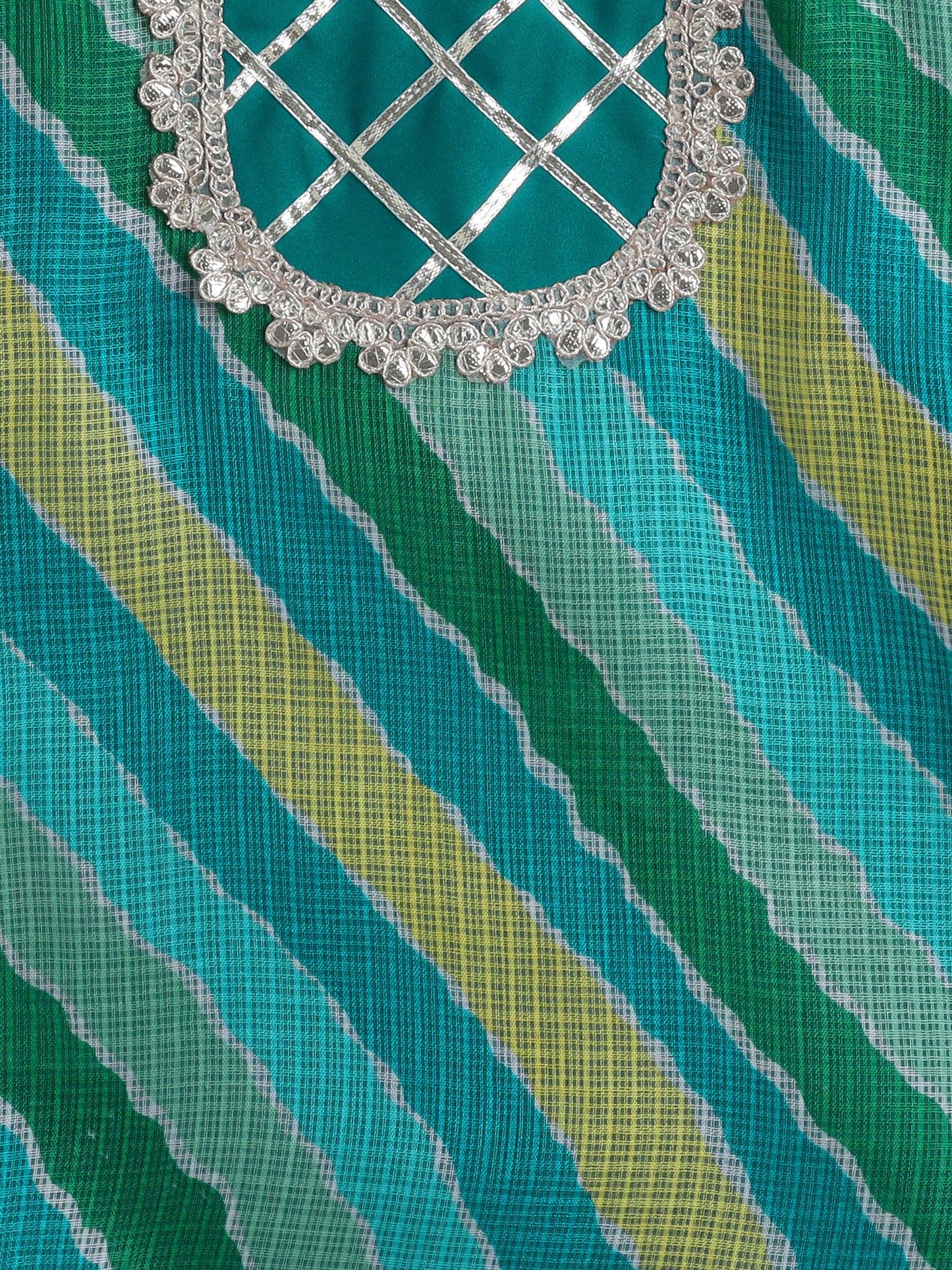 Sleeveless Stripe Print Kurta Sharara Set- Green
