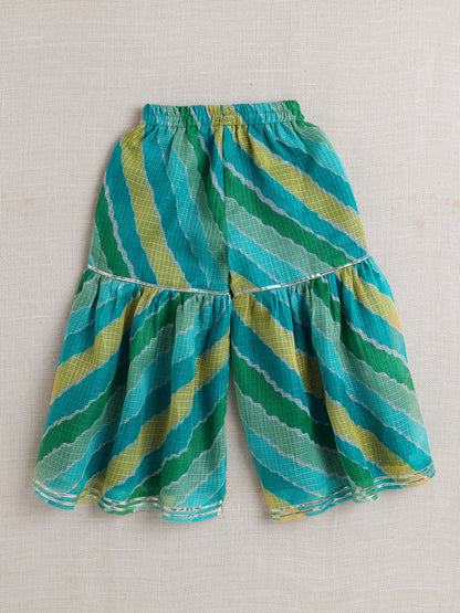 Sleeveless Stripe Print Kurta Sharara Set- Green
