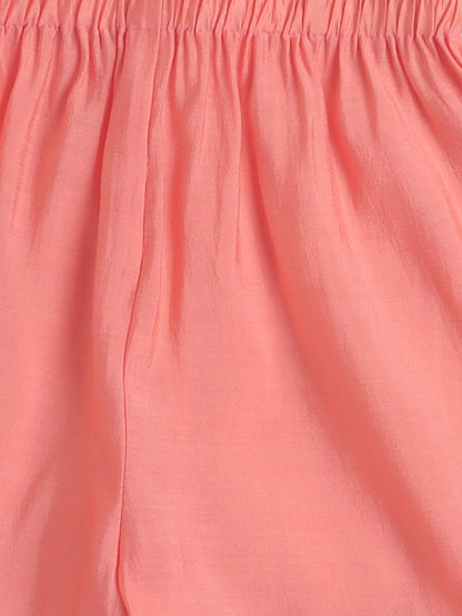 Short Sleeves Kurta with Lace Emebellished Sharara Set- Peach
