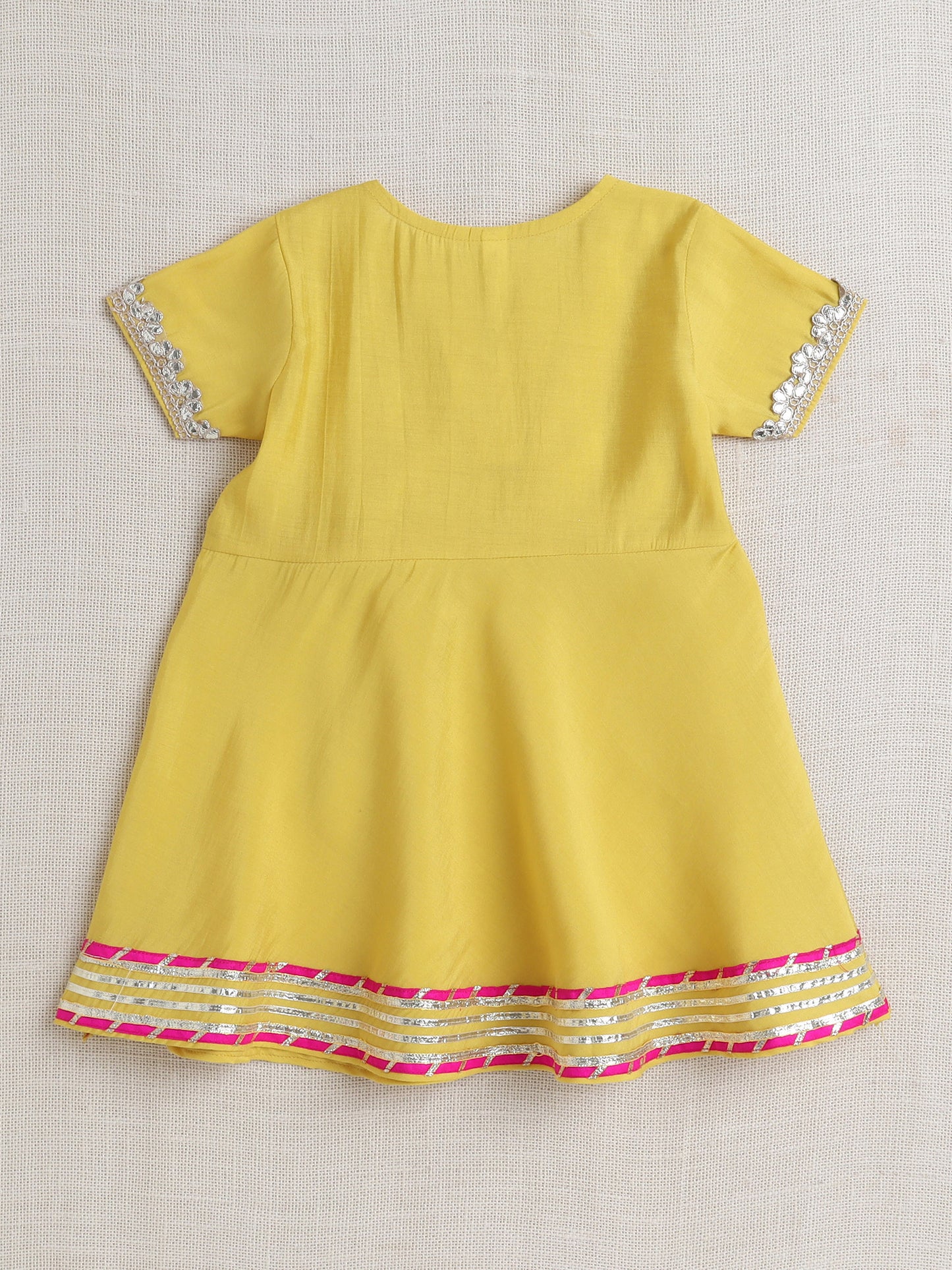 Short Sleeves Kurta with Lace Emebellished Sharara Set- Yellow