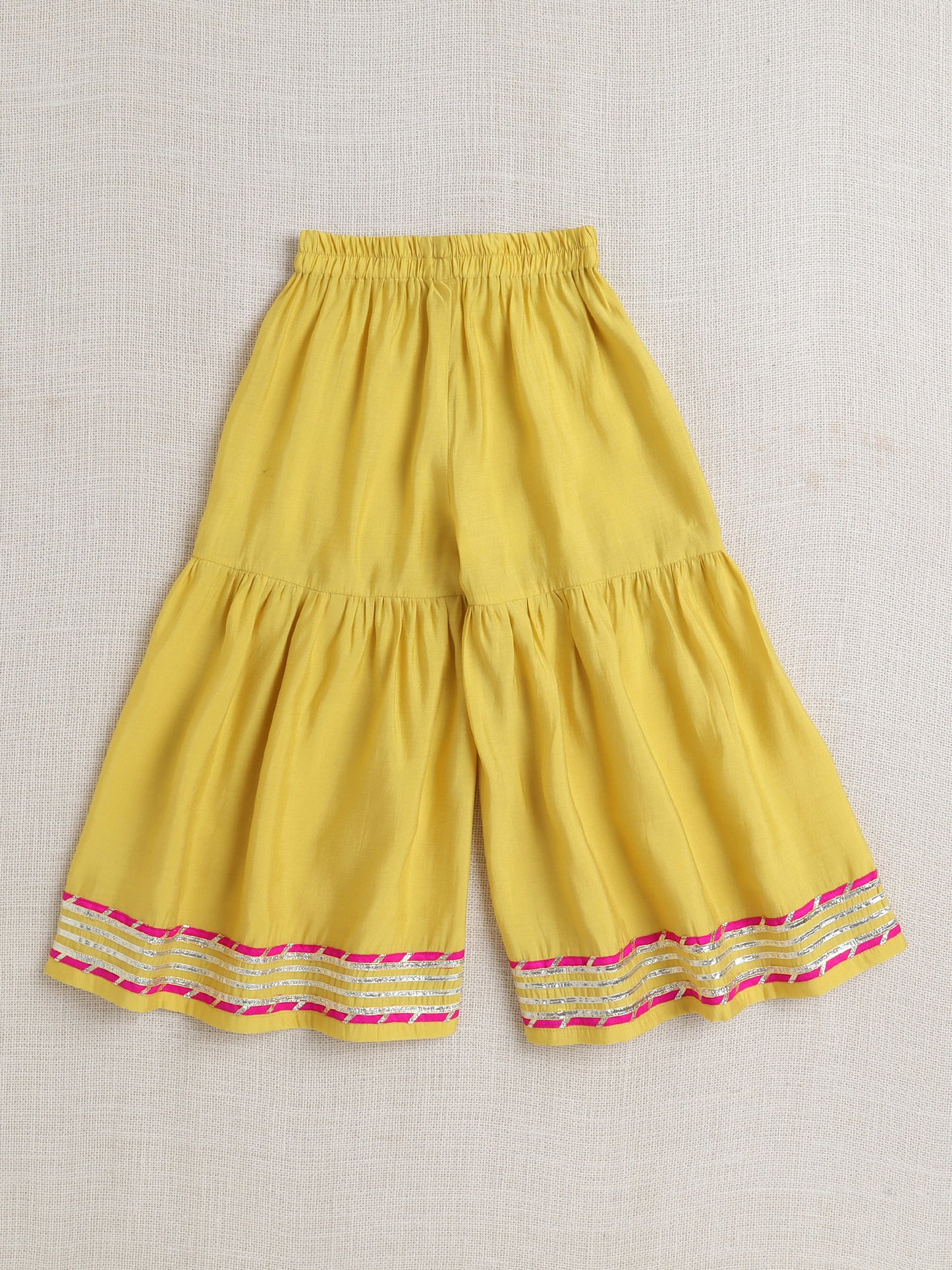 Short Sleeves Kurta with Lace Emebellished Sharara Set- Yellow