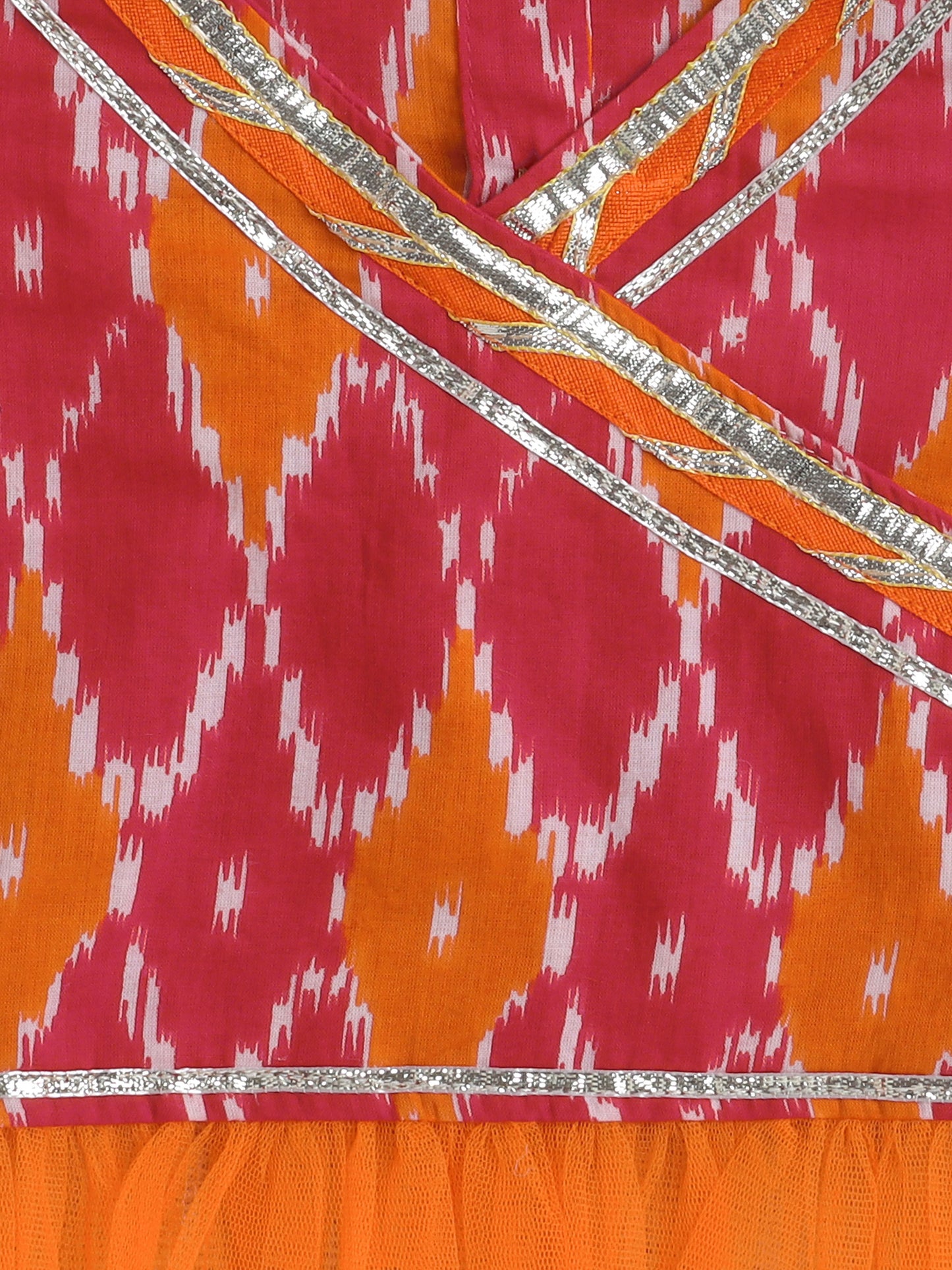 short Sleeves All Over Print Choli with Frills and Sharara Set- Red