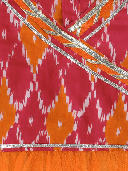 Cotton Half Puffed Sleeves Abstract Printed & Lace Embellished Choli & Palazzo Set - Red