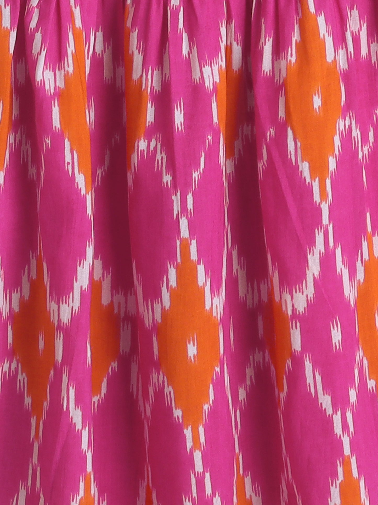 short Sleeves All Over Print Choli with Frills and Lehenga Set- Fuchsia