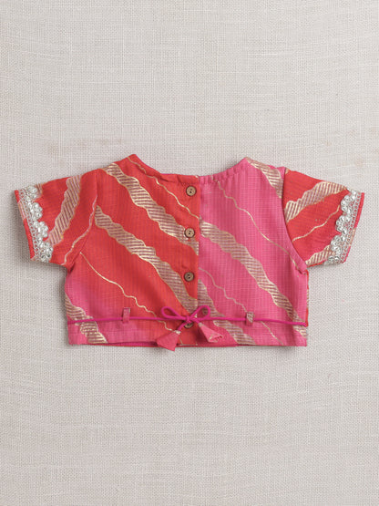 Short Sleeves Embellished All Over Print Lehenga Choli Set- Peach