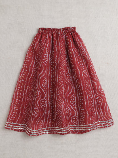 Short Sleeves Embellished All Over Print Lehenga Choli Set- Maroon